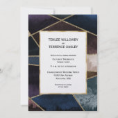 Luxurious Gold Geometric Blue Purple Brown Wedding Einladung (Vorderseite)