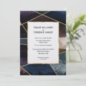 Luxurious Gold Geometric Blue Purple Brown Wedding Einladung (Stehend Vorderseite)