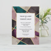 Luxurious Gold Geometric Green Purple Wedding Einladung (Stehend Vorderseite)