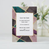 Luxurious Gold Geometric Green Purple Wedding Save The Date (Stehend Vorderseite)