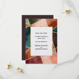 Luxurious Gold Geometric Purple Teal Rust Wedding Save The Date
