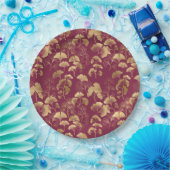 Luxurious Gold Ginkgo Leaves on Deep Burgundy (3) Pappteller (Party)