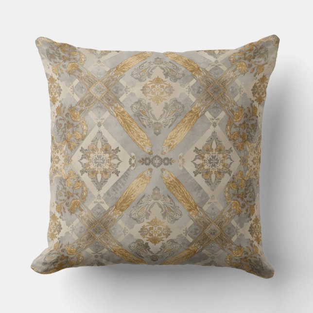 Luxurious, Gold Grey Beigi Ornament , Elegant Kissen (Vorderseite)