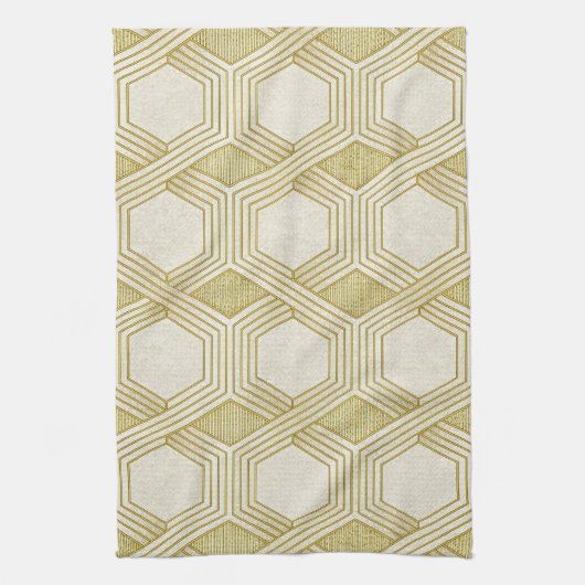 Luxurious Gold Hexagon Pattern - Marble Texture Geschirrtuch (Vertikal)