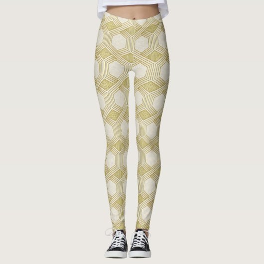 Luxurious Gold Hexagon Pattern - Marble Texture Leggings (Vorderseite)