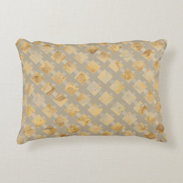 Luxurious, Gold Khaki Lattice Pattern, Crisscross Dekokissen (Vorderseite)