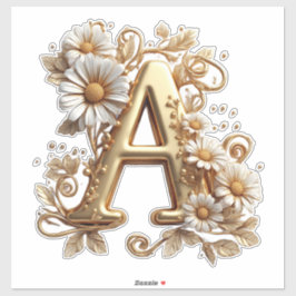 Luxurious Gold Letter A with Floral Daisies Design Aufkleber