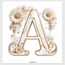 Luxurious Gold Letter A with Floral Daisies Design Aufkleber