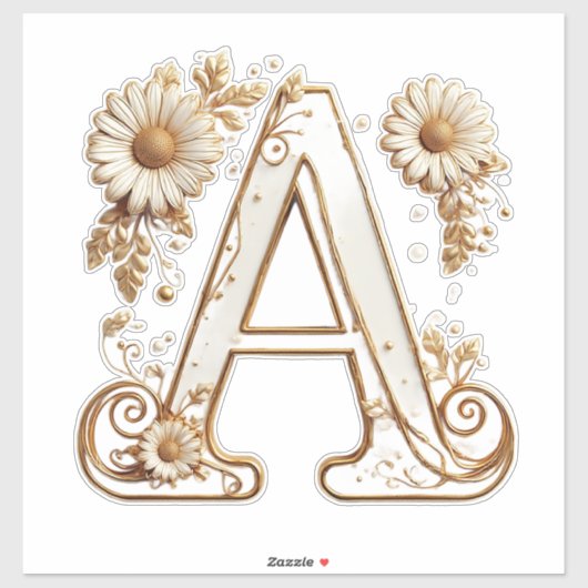 Luxurious Gold Letter A with Floral Daisies Design Aufkleber (Blatt)