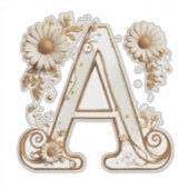 Luxurious Gold Letter A with Floral Daisies Design Aufkleber (Vorderseite)