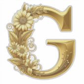 Luxurious Gold Letter G with Floral Daisies Design Aufkleber (Vorderseite)