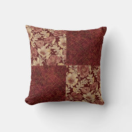 Luxurious Gold Maroon Flowers and Pixels Kissen