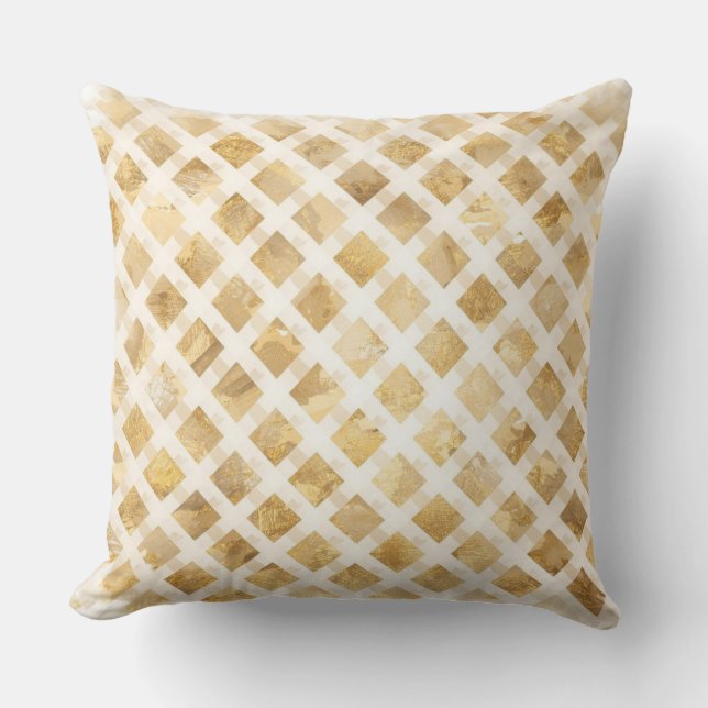 Luxurious, Gold White Lattice Pattern, Crisscross Kissen (Vorderseite)