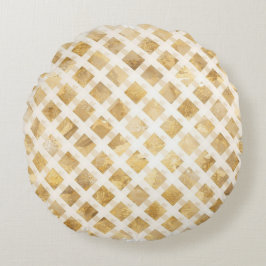 Luxurious, Gold White Lattice Pattern, Crisscross Rundes Kissen