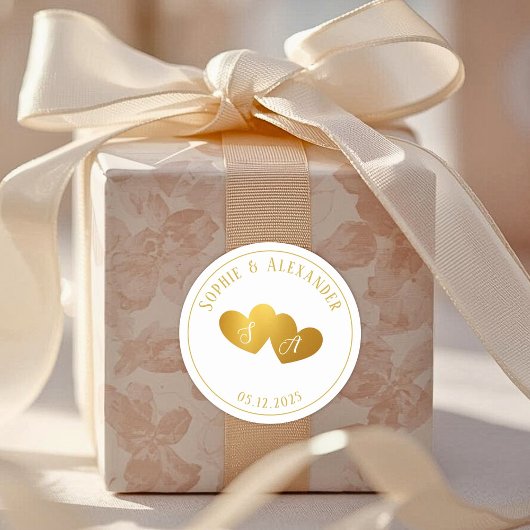 Luxurious Gold White Monogram Wedding Favor Gift Runder Aufkleber