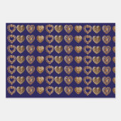 Luxurious Golden Baroque Hearts Pattern on Navy Bl Geschenkpapier Set (Vorderseite)