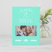 Luxurious Iconic Light Blue Photo Exquisite Script Save The Date (Stehend Vorderseite)