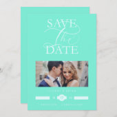 Luxurious Iconic Light Blue Photo Exquisite Script Save The Date (Vorne/Hinten)