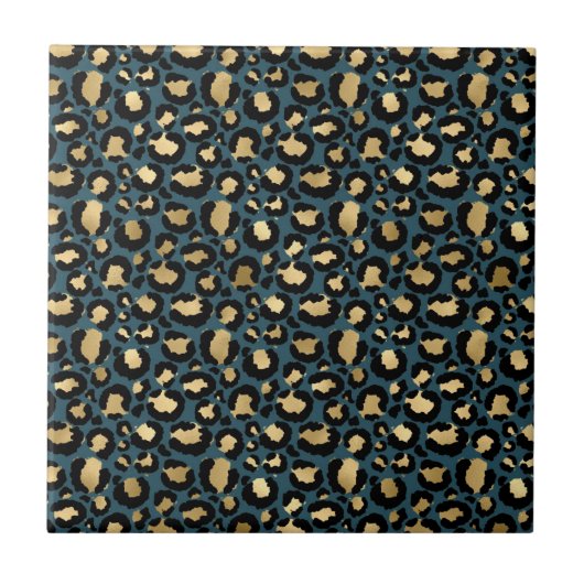 Luxurious Leopard Spots Dark Blue Wild Glam Fliese (Vorderseite)