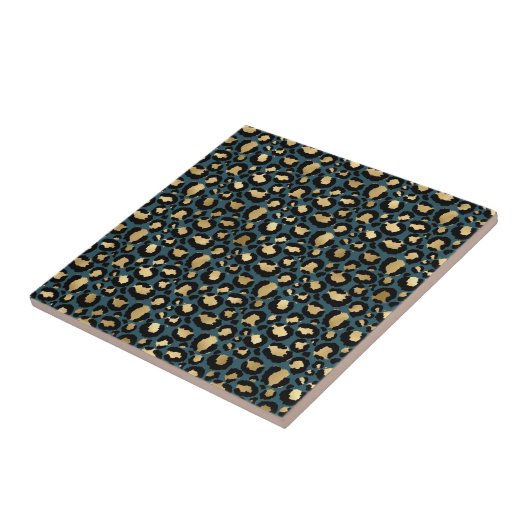Luxurious Leopard Spots Dark Blue Wild Glam Fliese (Seite)