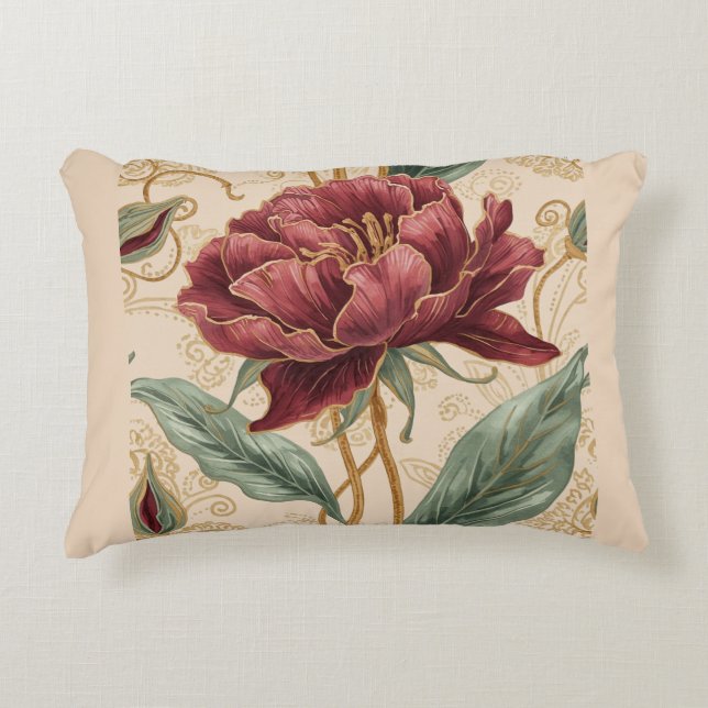 Luxurious, Maroon ,Gold Flowers Design Art  Dekokissen (Vorderseite)