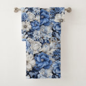 Luxurious Navy Blue Flowers Bath Towel Set (Insitu)