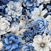 Luxurious Navy Blue Flowers Bath Towel Set