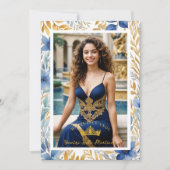 Luxurious Navy Blue & Gold Exquisite Tiara XV's Einladung (Vorderseite)