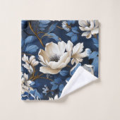 Luxurious Navy Blue Ivory Gold Flowers Towel Badhandtuch Set (Waschlappen)