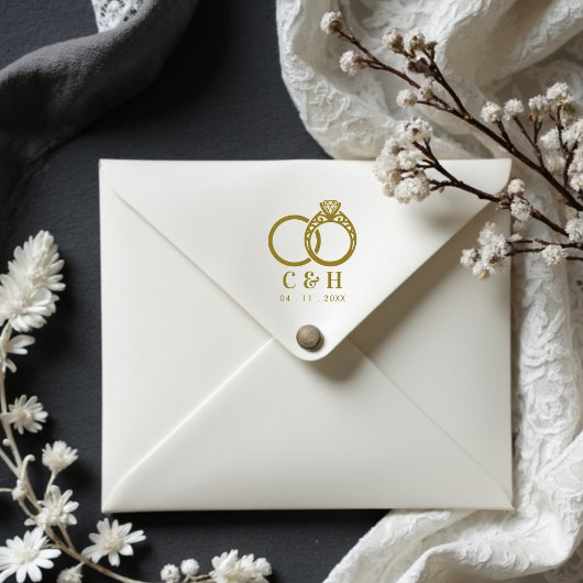 Luxurious Ornate Engagement and Wedding Rings Gummistempel