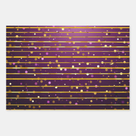 Luxurious Purple & Gold Stripe and Dot Christmas Geschenkpapier Set
