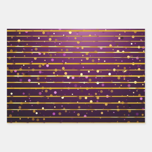 Luxurious Purple & Gold Stripe and Dot Christmas Geschenkpapier Set (Vorderseite)
