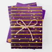 Luxurious Purple & Gold Stripe and Dot Christmas  Geschenkpapier Set (Beispiel)