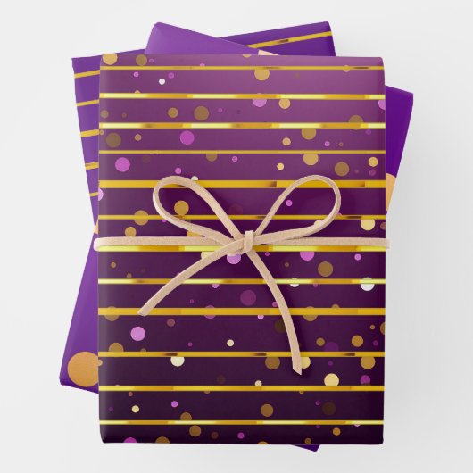 Luxurious Purple & Gold Stripe and Dot Christmas Geschenkpapier Set (Beispiel)