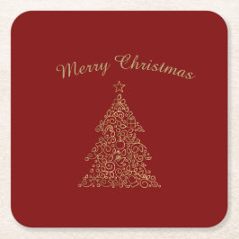 Luxurious Red and Gold Personalized Christmas Rechteckiger Pappuntersetzer