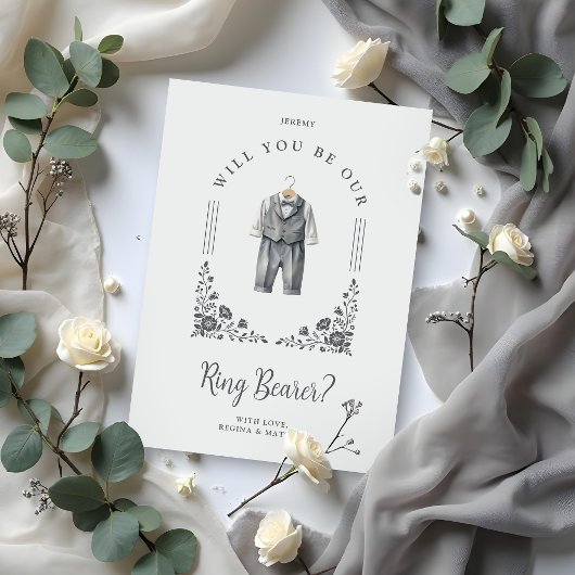 Luxurious Ring Bearer Grey Suit Floral Ornate Dome