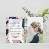 Luxurious Rose Gold Glitter Geometric Marble Save The Date (Stehend Vorderseite)