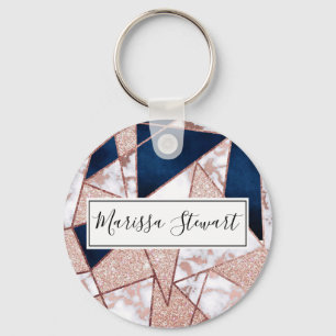 Luxurious Rose Gold Glitter Geometric Marble Schlüsselanhänger