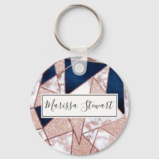 Luxurious Rose Gold Glitter Geometric Marble Schlüsselanhänger (Vorderseite)