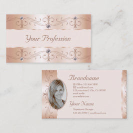 Luxurious Rose Gold Ornate Borders Jewels Add Foto Visitenkarte