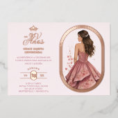 Luxurious Rose Gold Oval Frame Charming MIs XV Folieneinladung (Vorderseite)