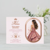 Luxurious Rose Gold Oval Frame Charming MIs XV Folieneinladung (Stehend vorne)