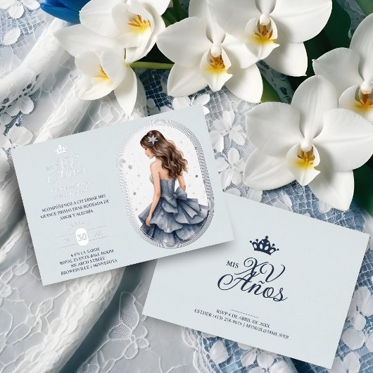 Luxurious Silver Oval Frame Charming Quinceañera  Folieneinladung