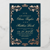 Luxurious Teal Gold Foil Floral Wedding Folieneinladung (Vorderseite)