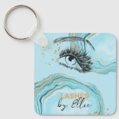 Luxurious Teal Gold Marble Lash Extension Qr Code Schlüsselanhänger (Vorderseite)