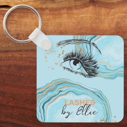 Luxurious Teal Gold Marble Lash Extension Qr Code Schlüsselanhänger (Vorderseite)