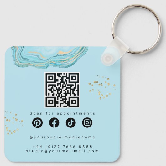 Luxurious Teal Gold Marble Lash Extension Qr Code Schlüsselanhänger (Rückseite)