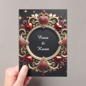 Luxurious Wedding Gold Frame With Red Hearts Acryleinladungen (Insitu (Handheld))