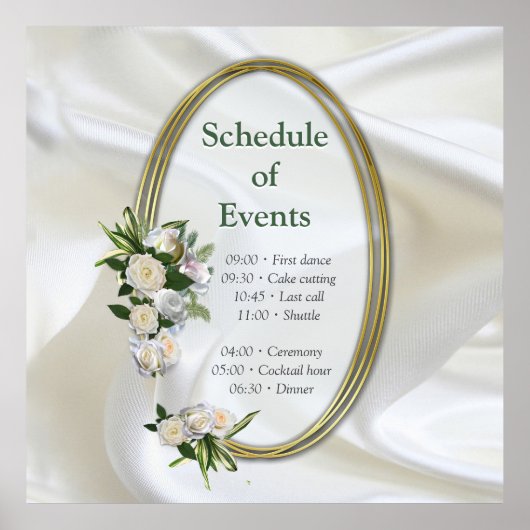 Luxurious, White, Flowing Silk & White Roses. Poster (Vorne)