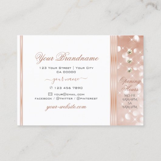 Luxurious White Rose Gold Sparkle Glitter Diamonds Visitenkarte (Rückseite)